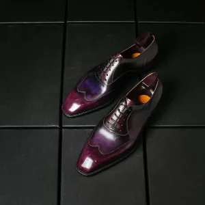 Luxury Addition - Purple Leather Isolde Brogue Patina Finish Oxfords - Formal Shoes