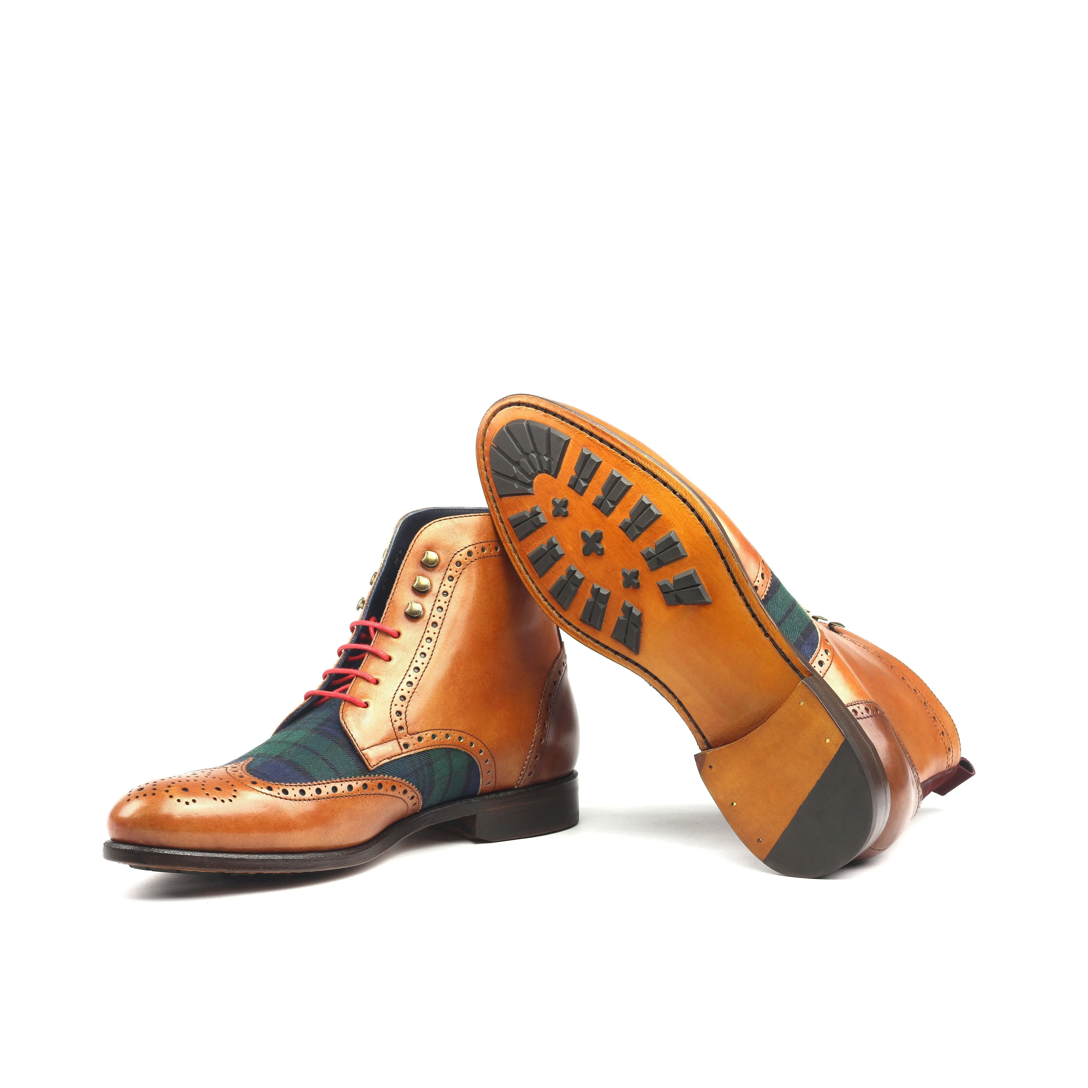 MANSA M. - Unique Handcrafted Golden Brown Military Style Brogue Boot
