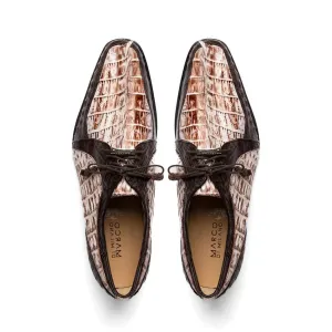 Marco Di Milano Caribe Men's Shoes Rustic White & Brown Genuine Hornback Caiman Crocodile Dress Derby Oxfords