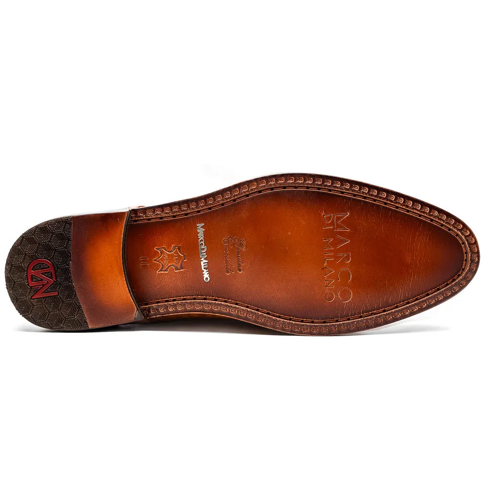 Marco Di Milano John Brandy Shoes Exotic Caiman Crocodile / Woven Leather Dress Oxfords