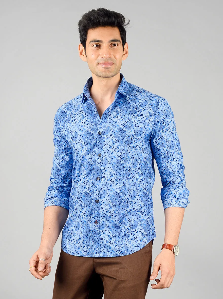 Marina Blue Printed Slim Fit Casual Shirt | Greenfibre