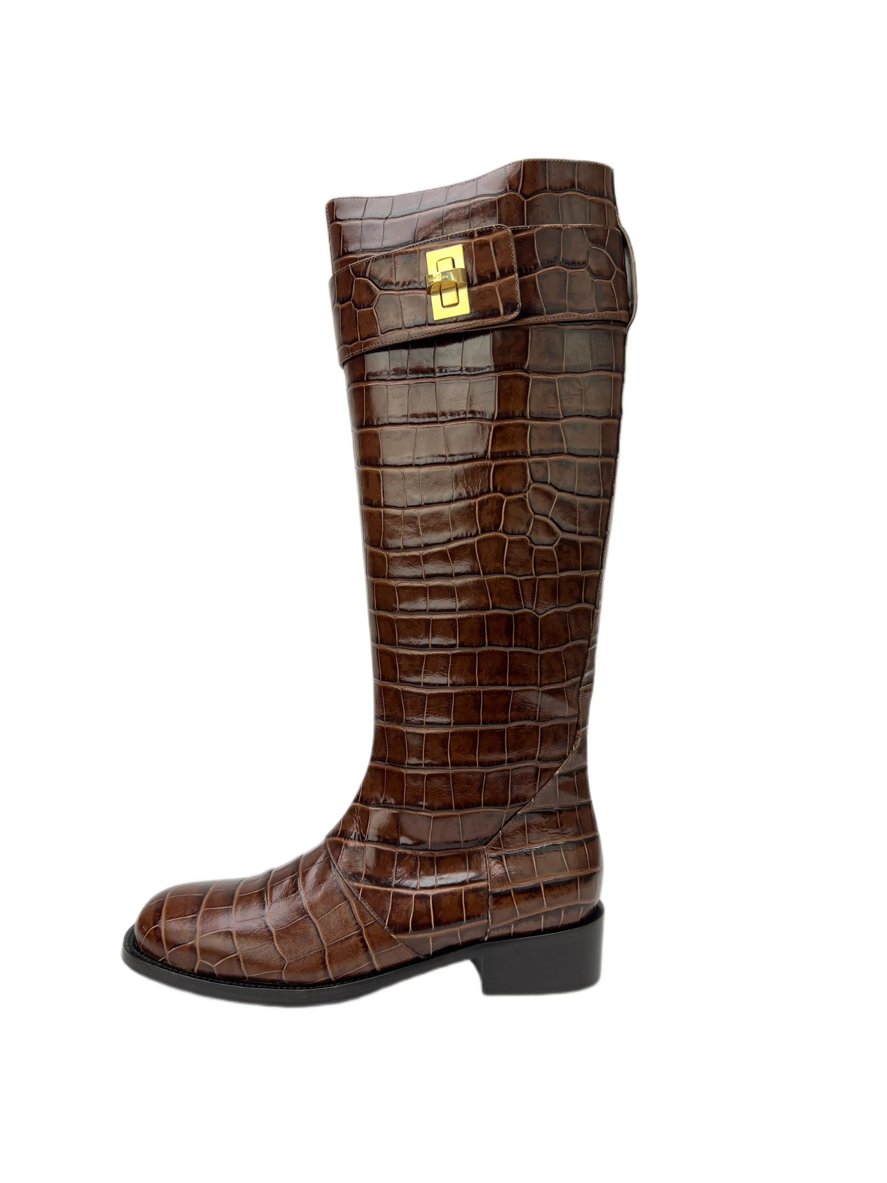 Max Mara Women's Brown Licia Embossed Knee Boots Size 7 NWB