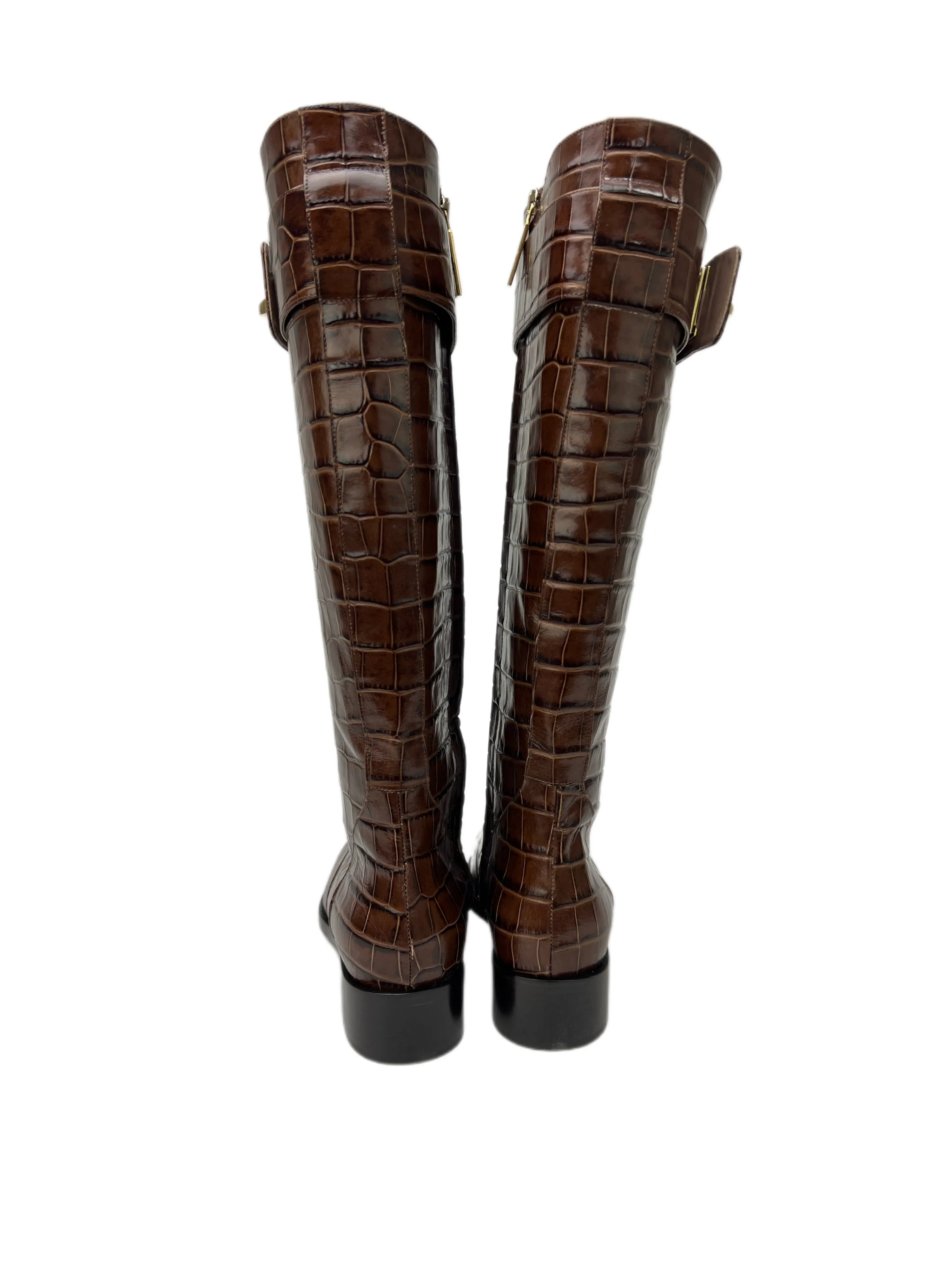 Max Mara Women's Brown Licia Embossed Knee Boots Size 7 NWB
