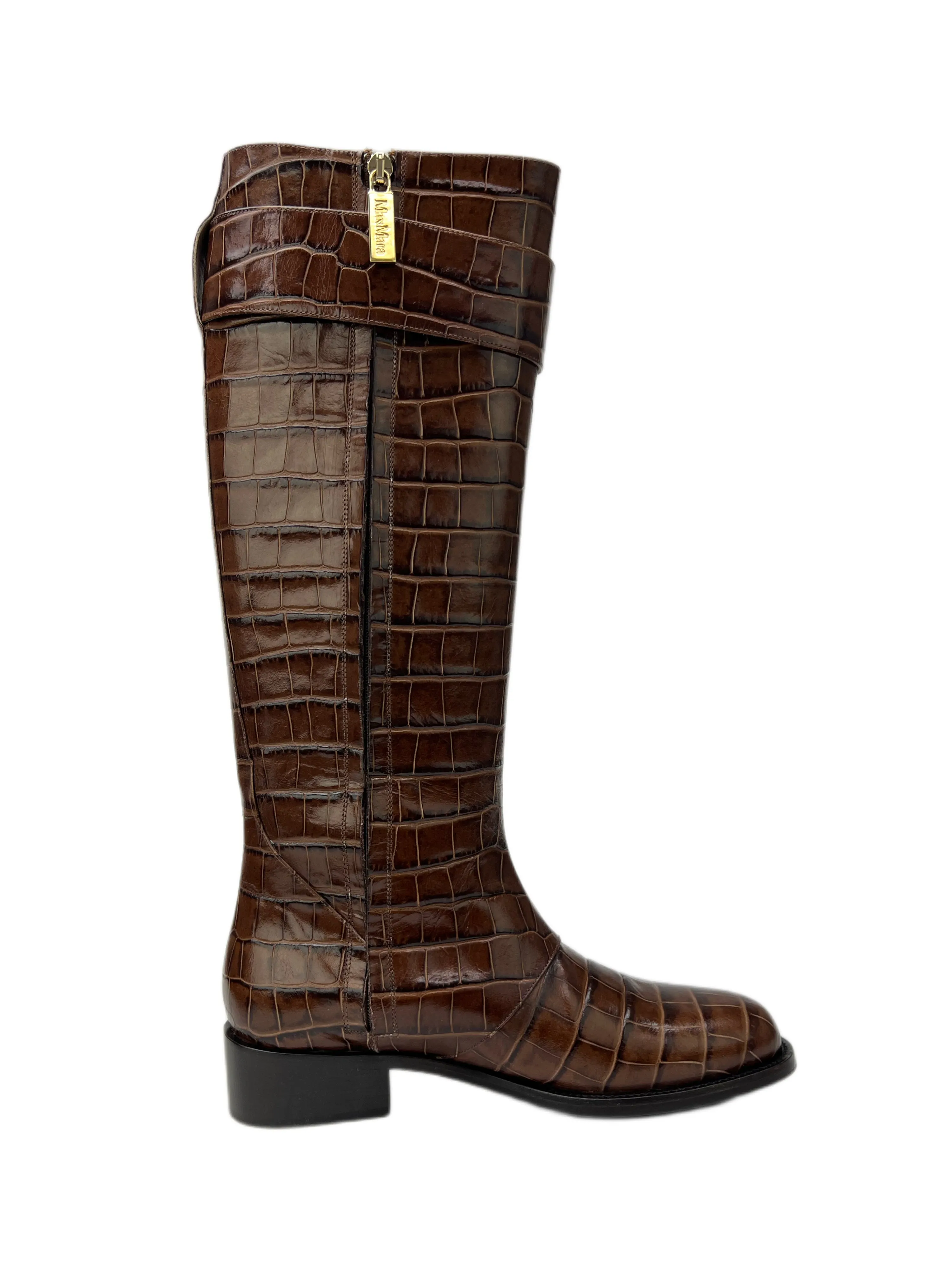 Max Mara Women's Brown Licia Embossed Knee Boots Size 7 NWB