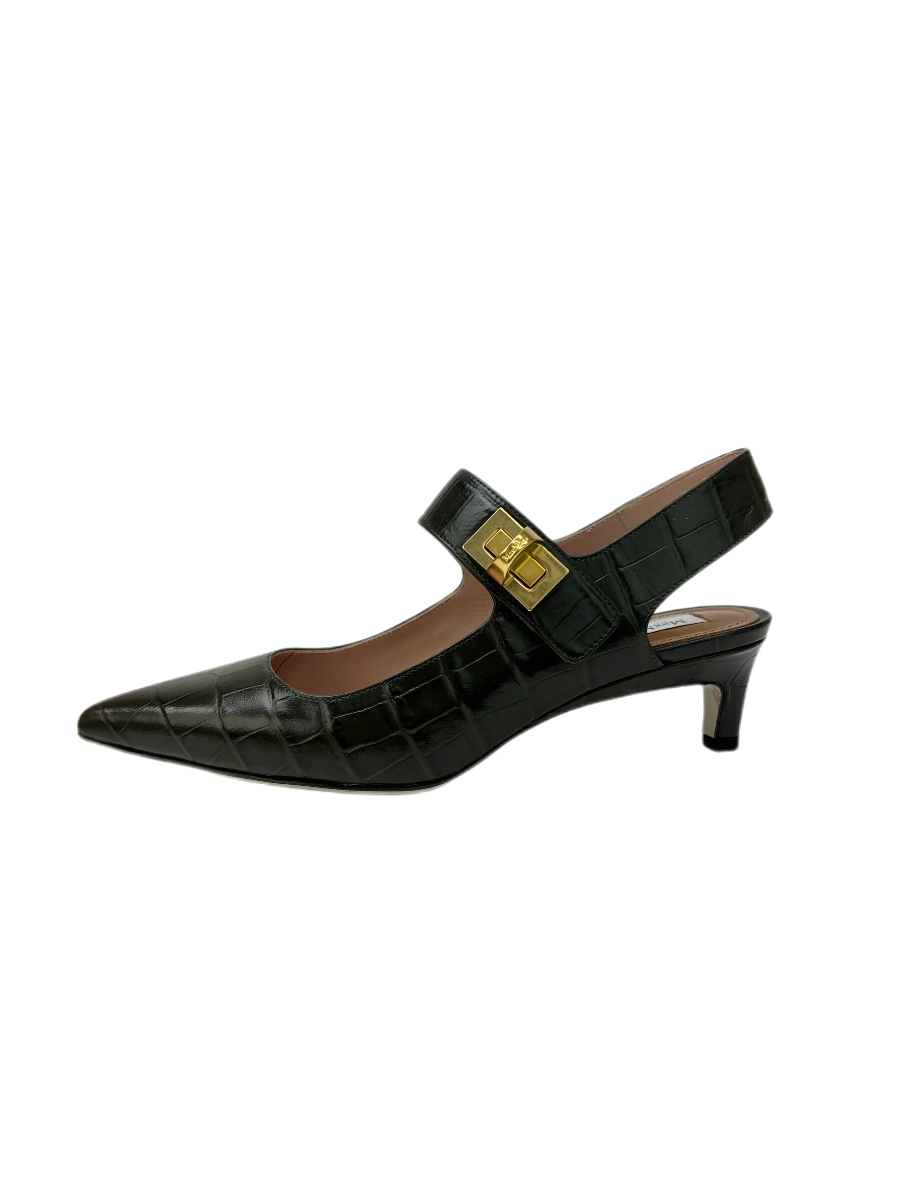 Max Mara Women's Kaki Vadier Slingback Embossed Pumps Size 7 NWB