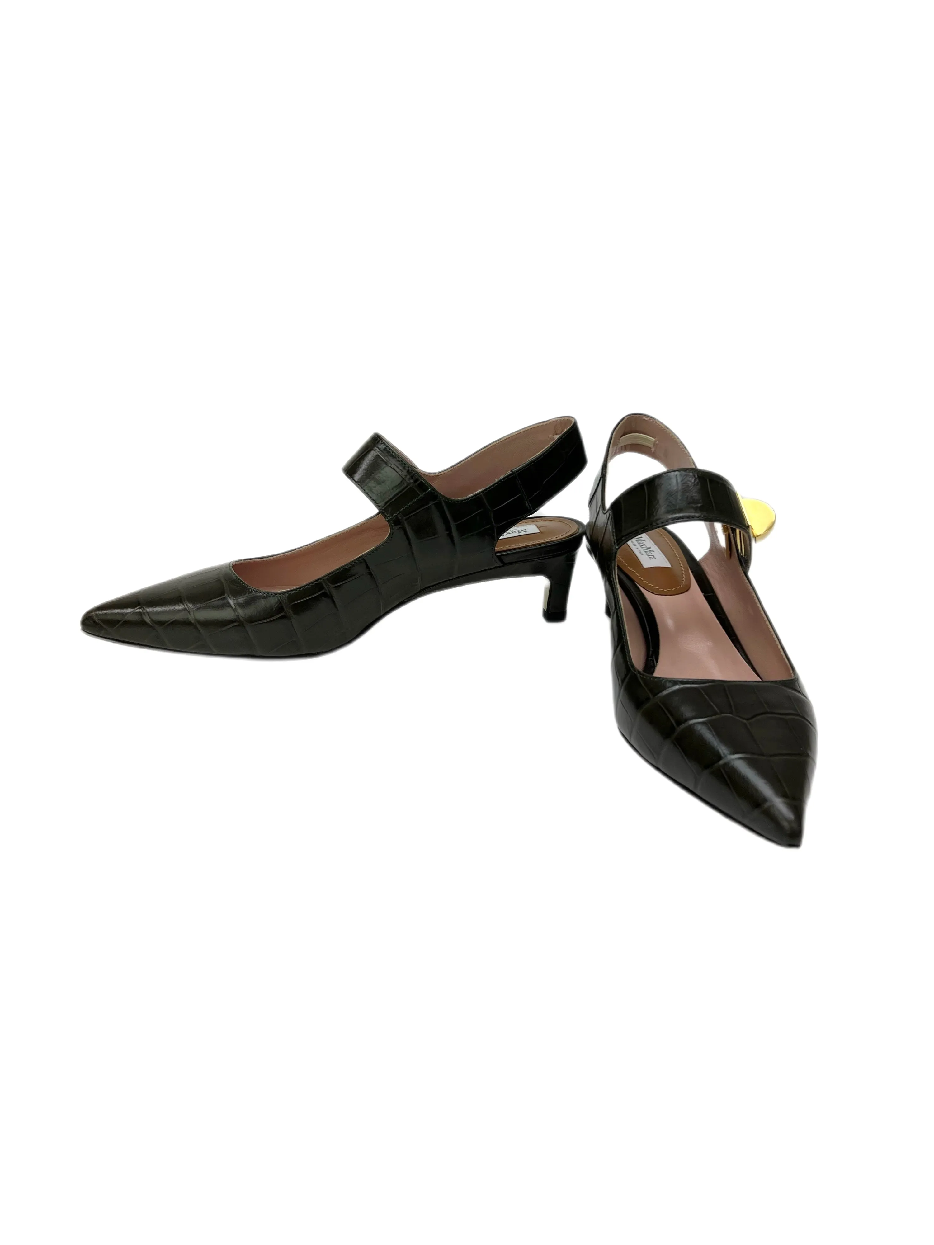 Max Mara Women's Kaki Vadier Slingback Embossed Pumps Size 7 NWB