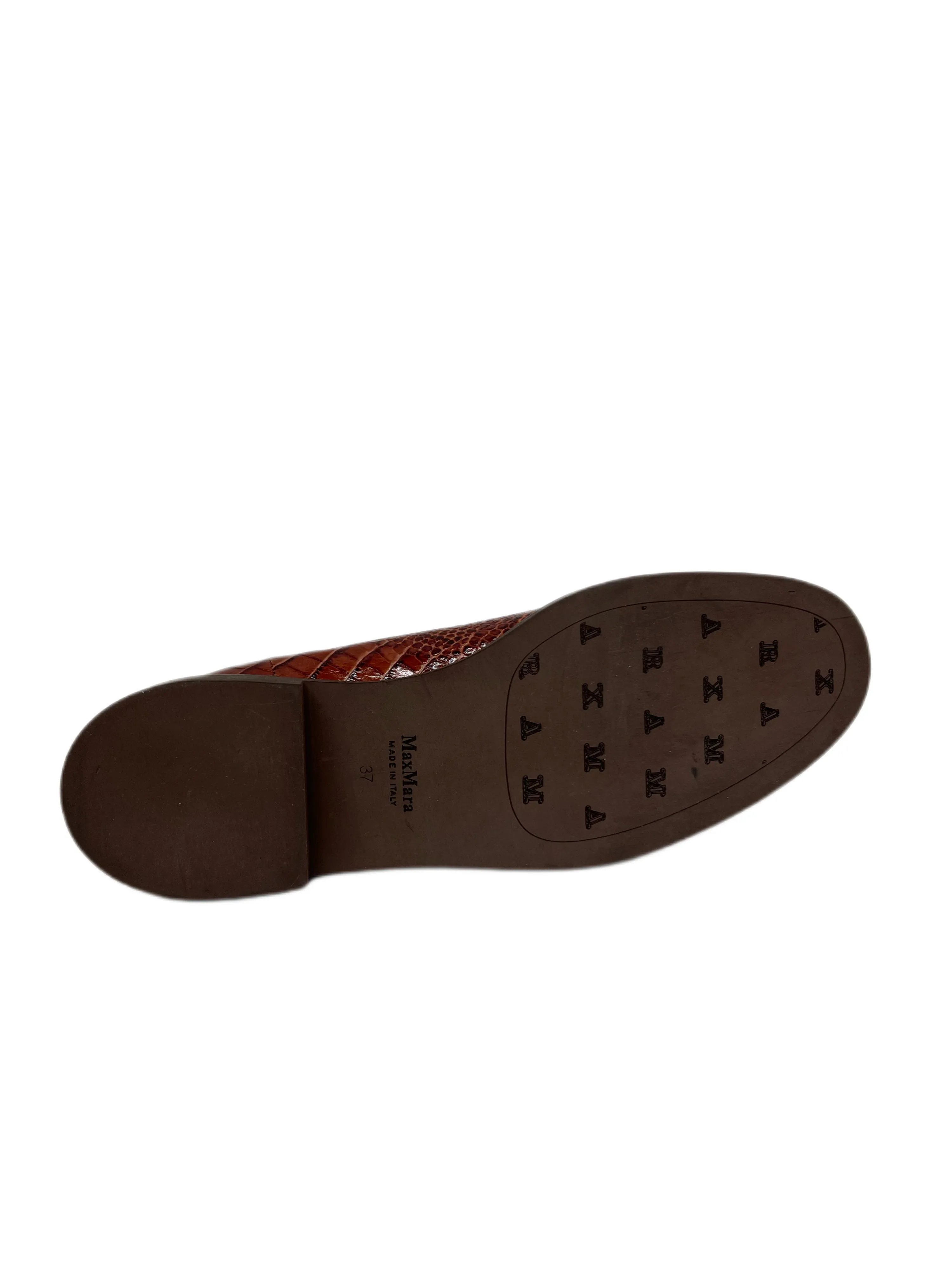 Max Mara Women's Rust Anne Croc Embossed Ankle Length Boots Size 7 NWT