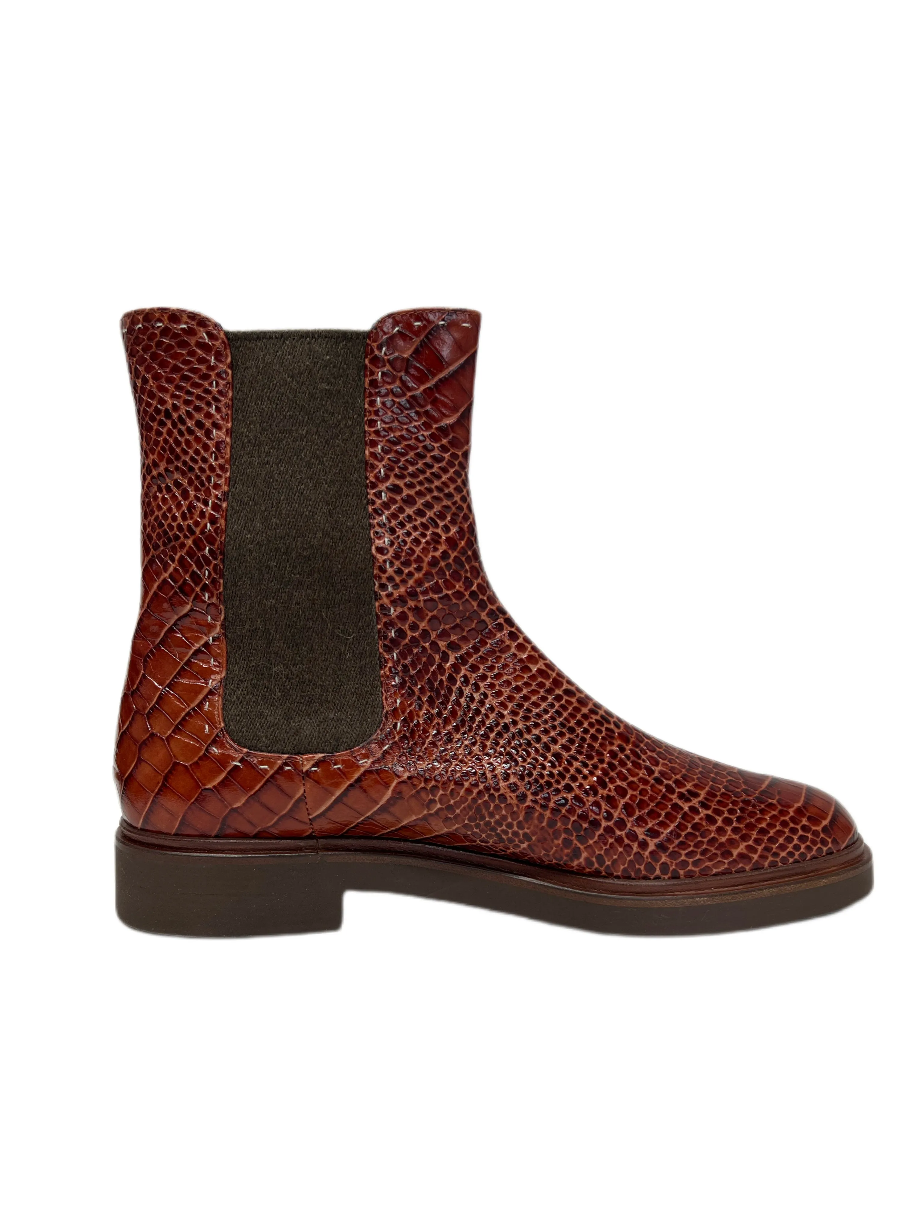 Max Mara Women's Rust Anne Croc Embossed Ankle Length Boots Size 7 NWT