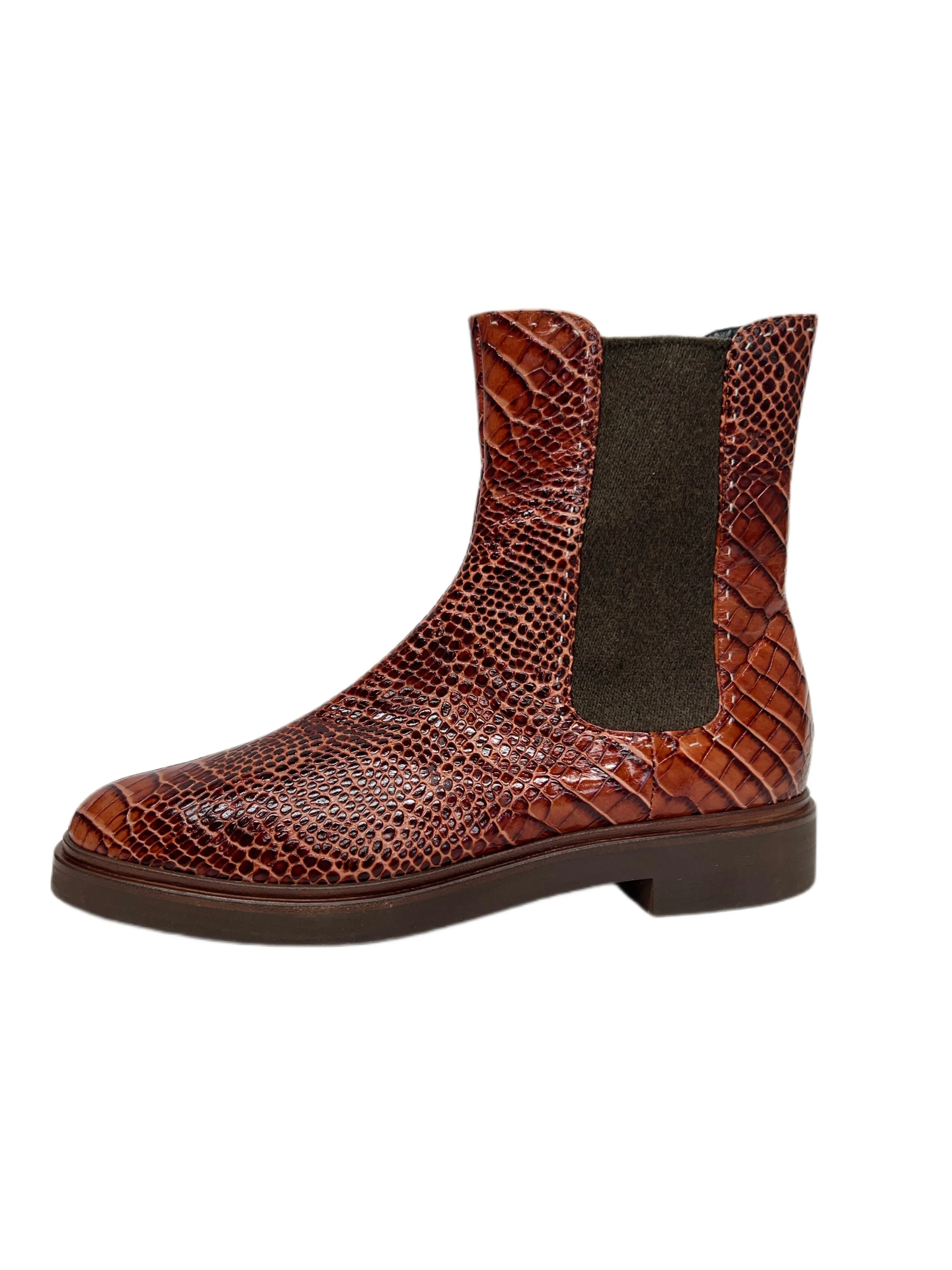 Max Mara Women's Rust Anne Croc Embossed Ankle Length Boots Size 7 NWT