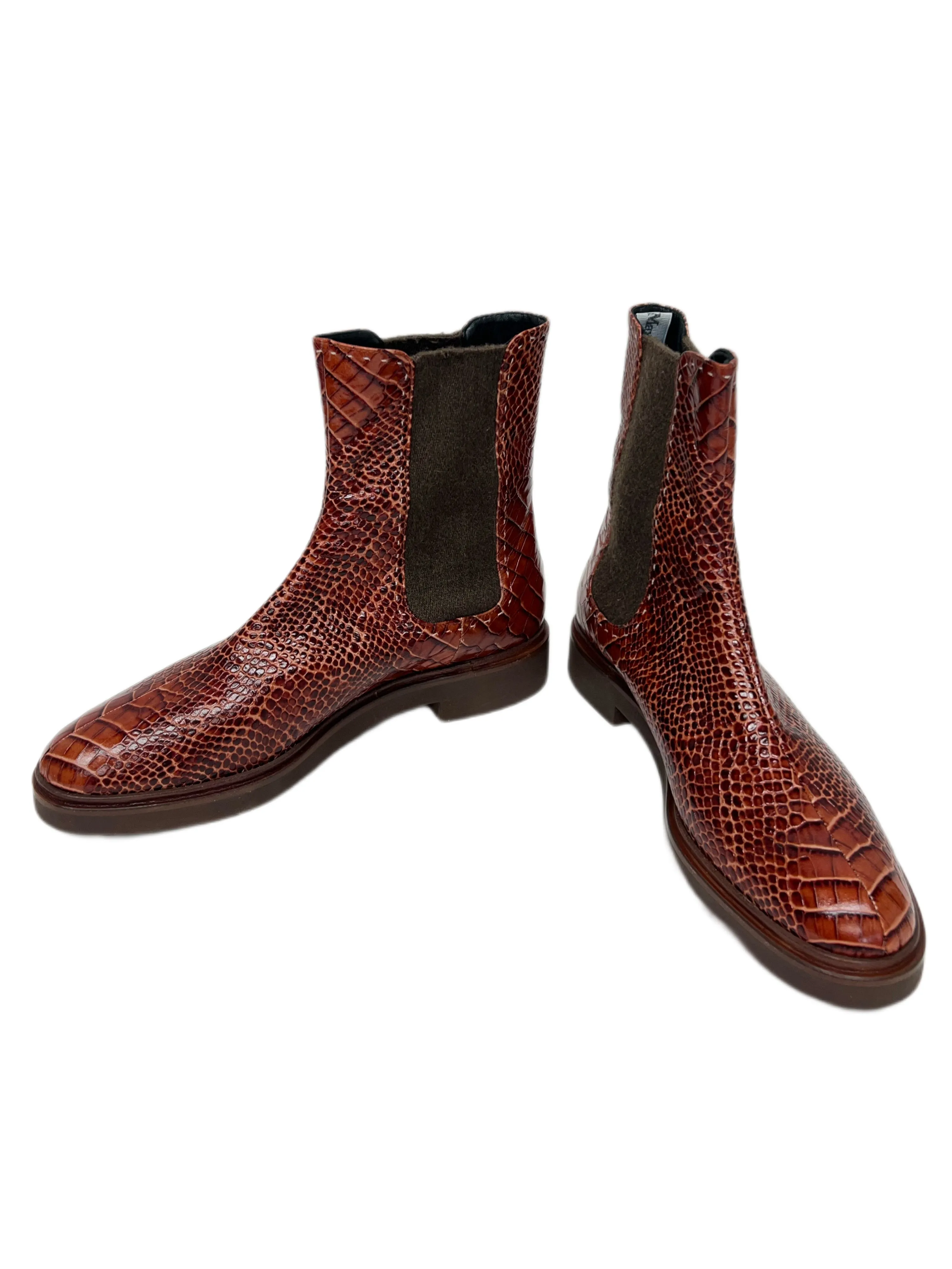 Max Mara Women's Rust Anne Croc Embossed Ankle Length Boots Size 7 NWT