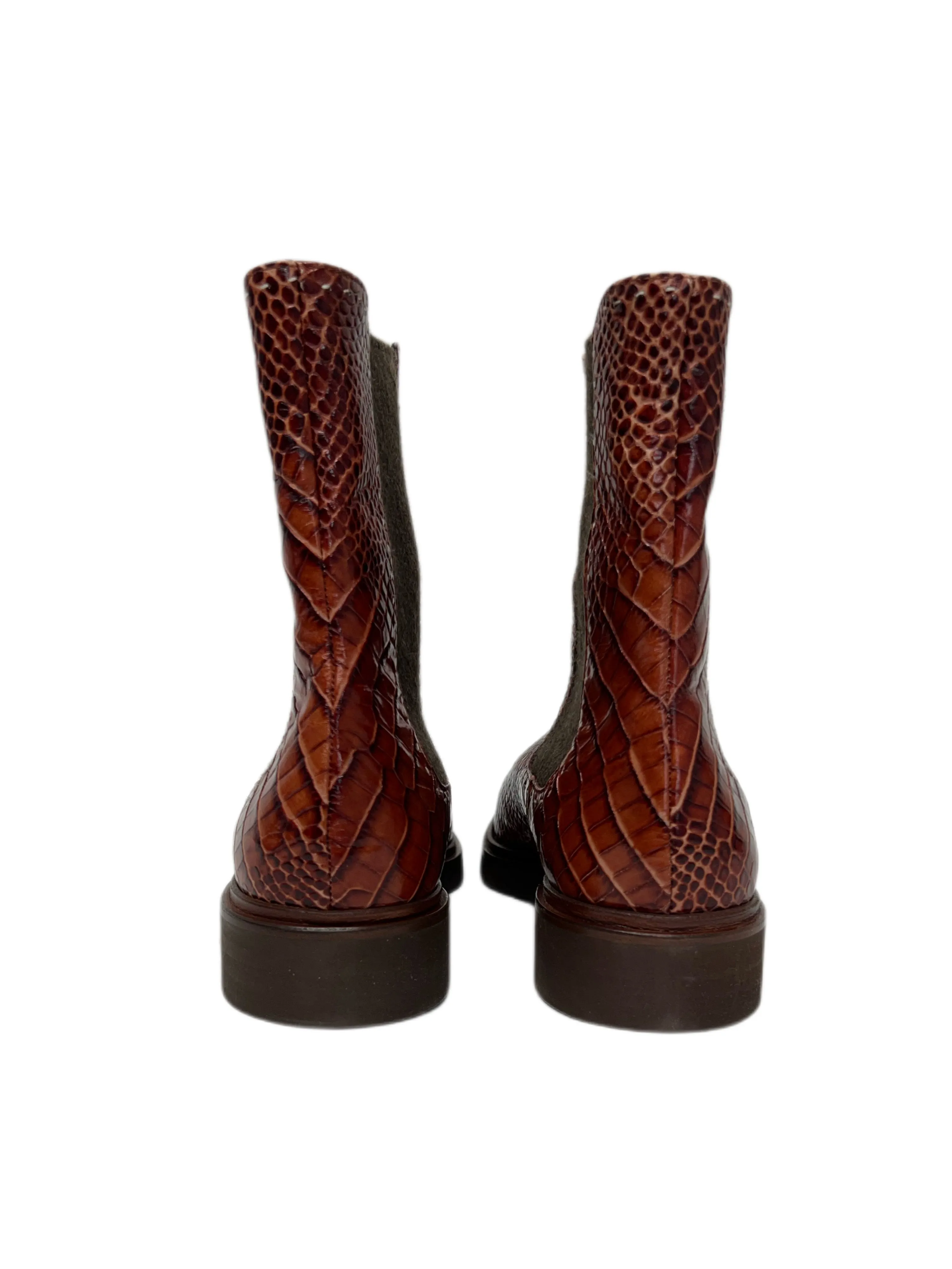 Max Mara Women's Rust Anne Croc Embossed Ankle Length Boots Size 7 NWT