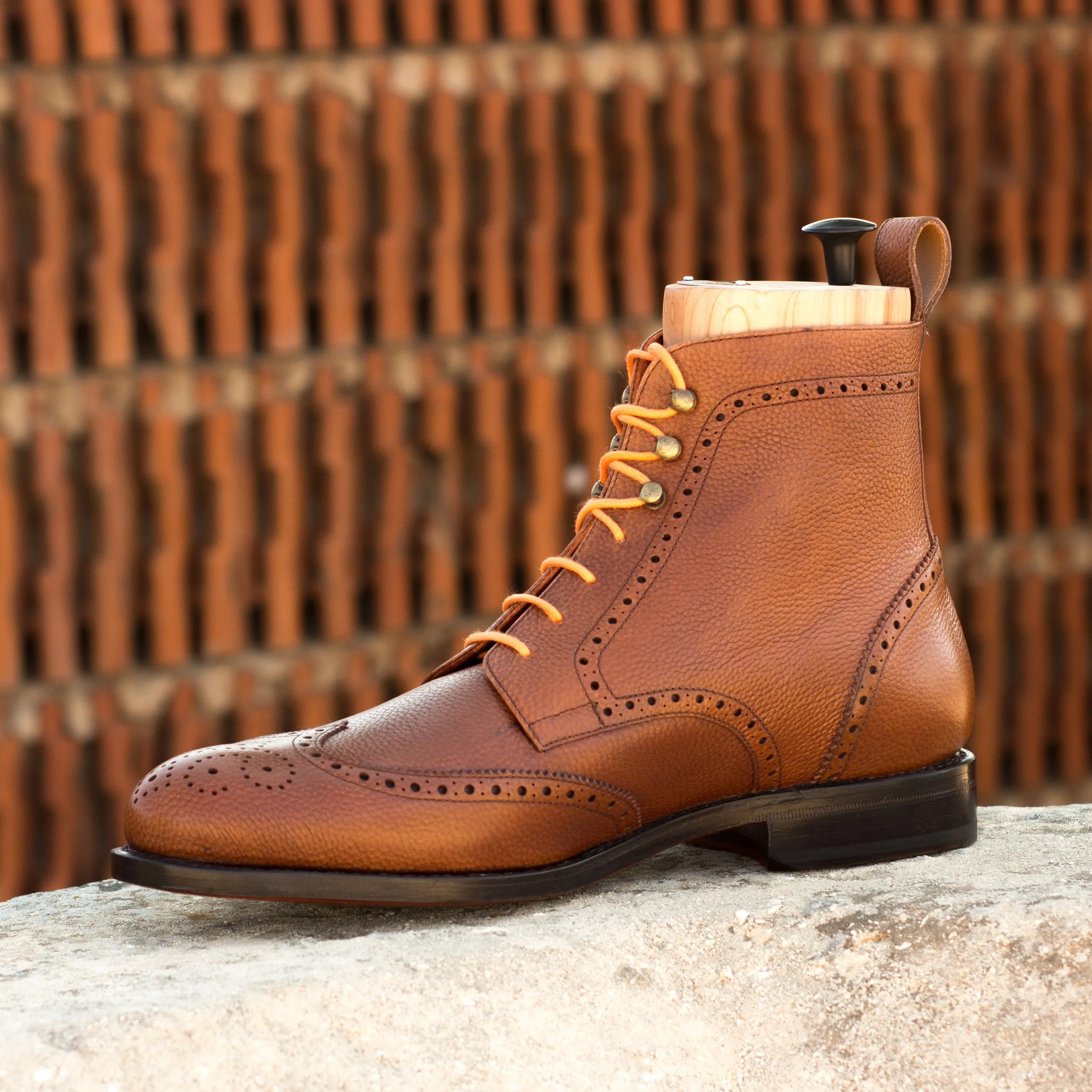 Medium Brown Full-Grain Leather Brogue Boots