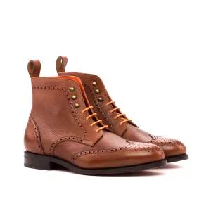 Medium Brown Full-Grain Leather Brogue Boots