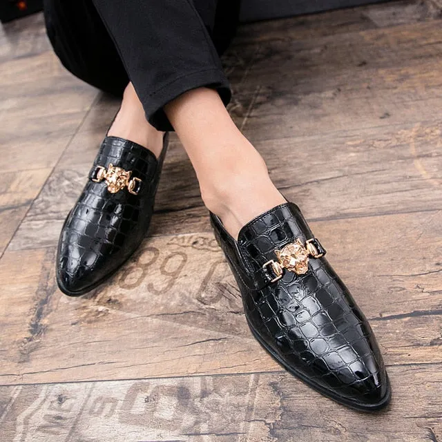 Men Dress Italian Leather Shoes Slip On Fashion Men Leather Moccasin Glitter Formal Male Shoes Pointed Toe Shoes For Men
