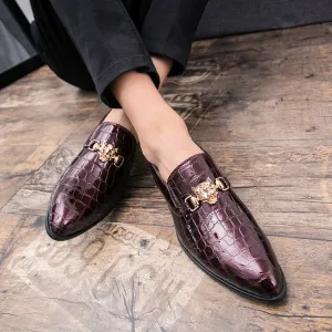 Men Dress Italian Leather Shoes Slip On Fashion Men Leather Moccasin Glitter Formal Male Shoes Pointed Toe Shoes For Men