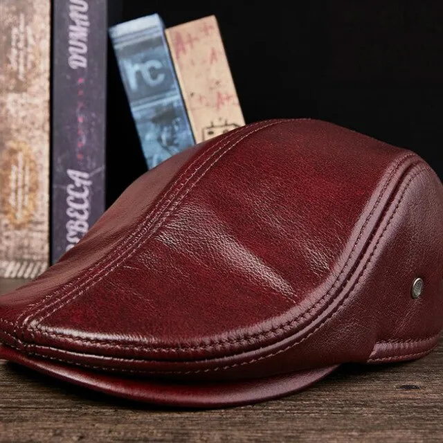 Men Real Leather Hats Berets Earflaps Casual  Male Vintage Winter  Cap
