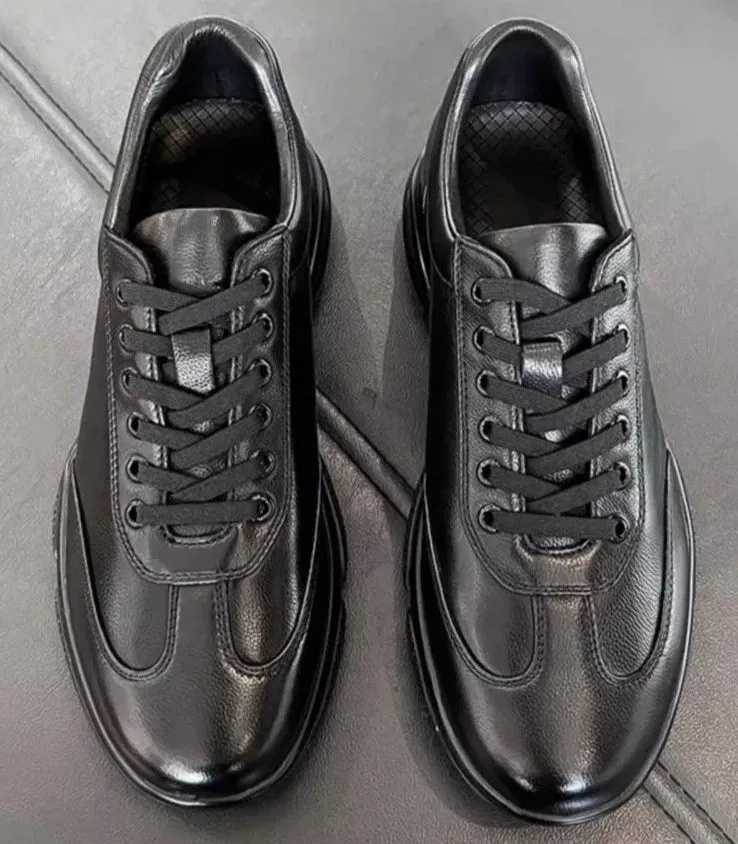 Mens Cowhide Genuine Leather Sneakers Lace Up Platform Casual Shoes
