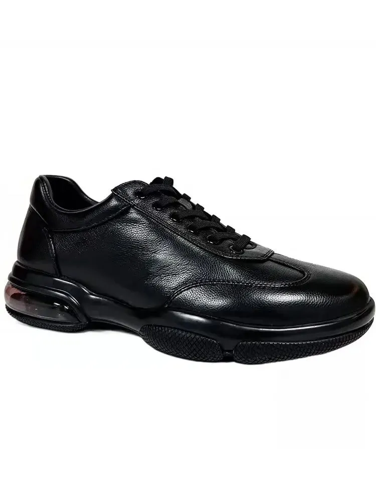 Mens Cowhide Genuine Leather Sneakers Lace Up Platform Casual Shoes