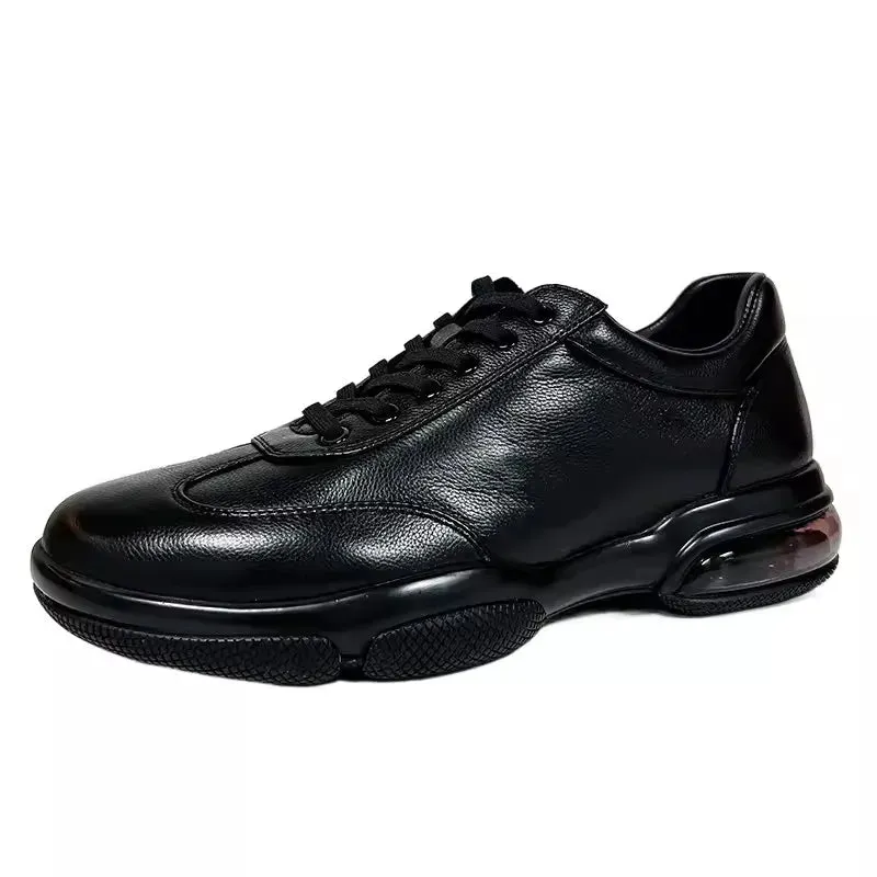 Mens Cowhide Genuine Leather Sneakers Lace Up Platform Casual Shoes