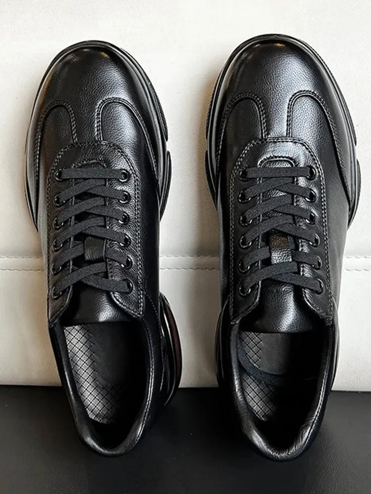 Mens Cowhide Genuine Leather Sneakers Lace Up Platform Casual Shoes