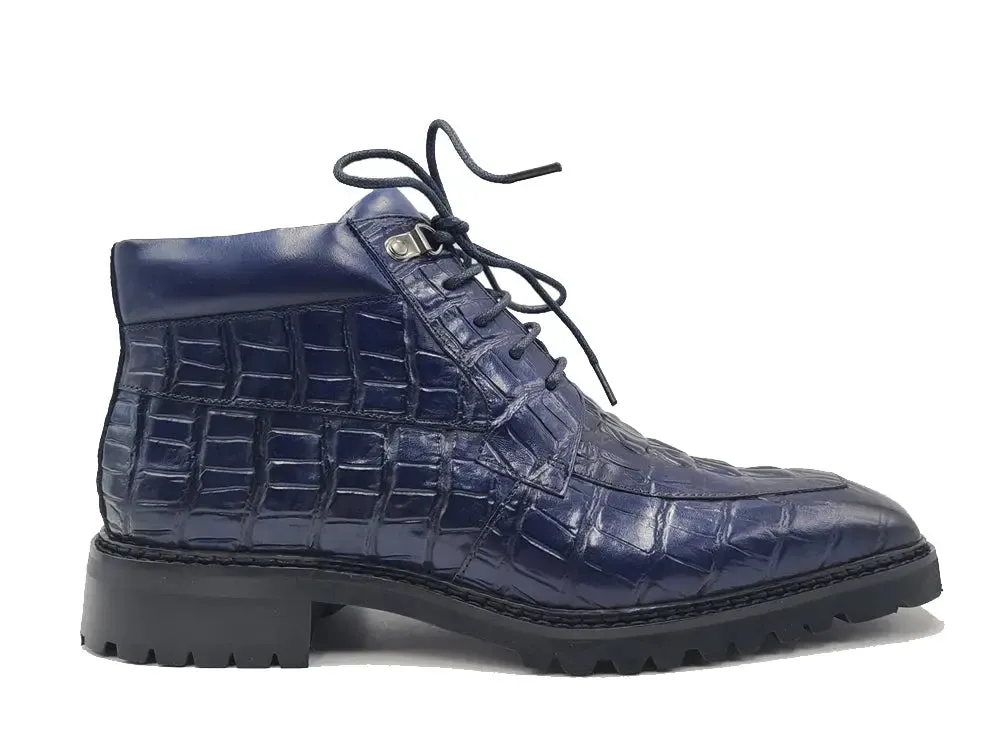 Men's Lace-up Boots Alligator Embossed