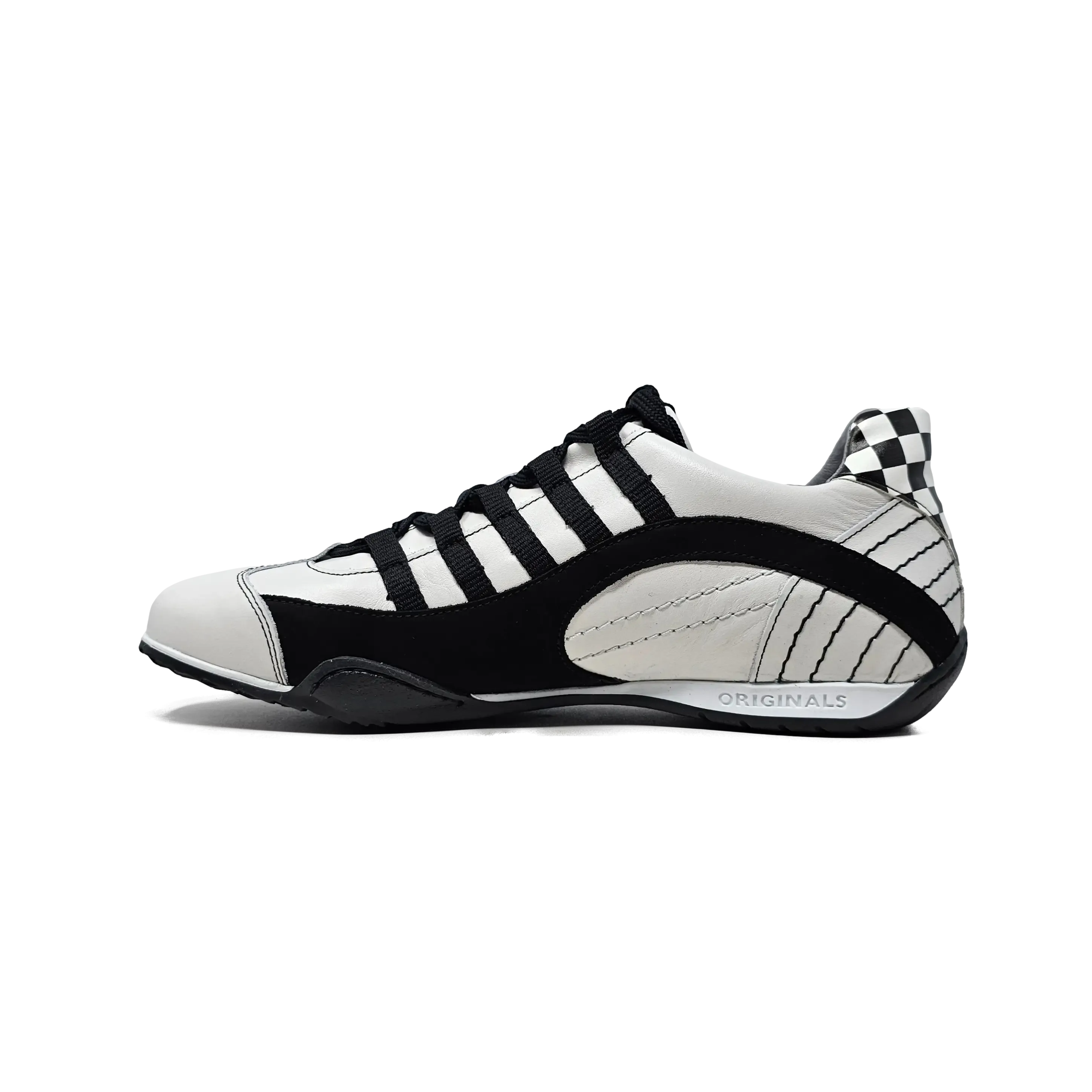 Men's Racing Sneaker in Checkered Flag (White and Black)