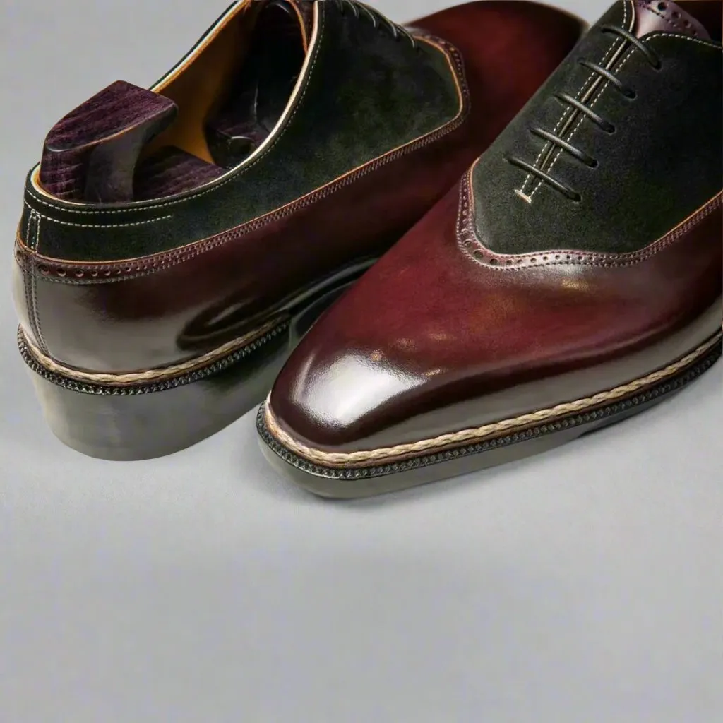 Men’s Two Tone Brown & Green Suede Leather Lace Up Fine Shoes - Formal Shoes