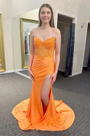 Mermaid Sweetheart Floor-Length  Orange Prom Dress With Slit TP1315
