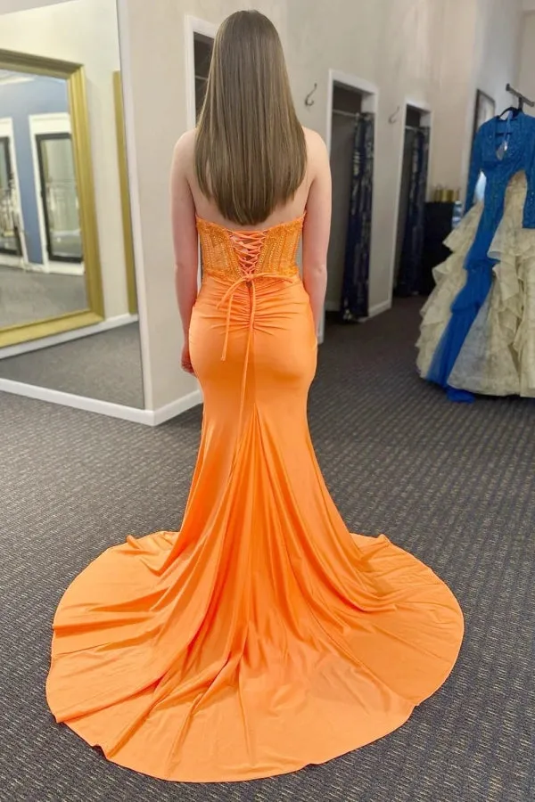 Mermaid Sweetheart Floor-Length  Orange Prom Dress With Slit TP1315