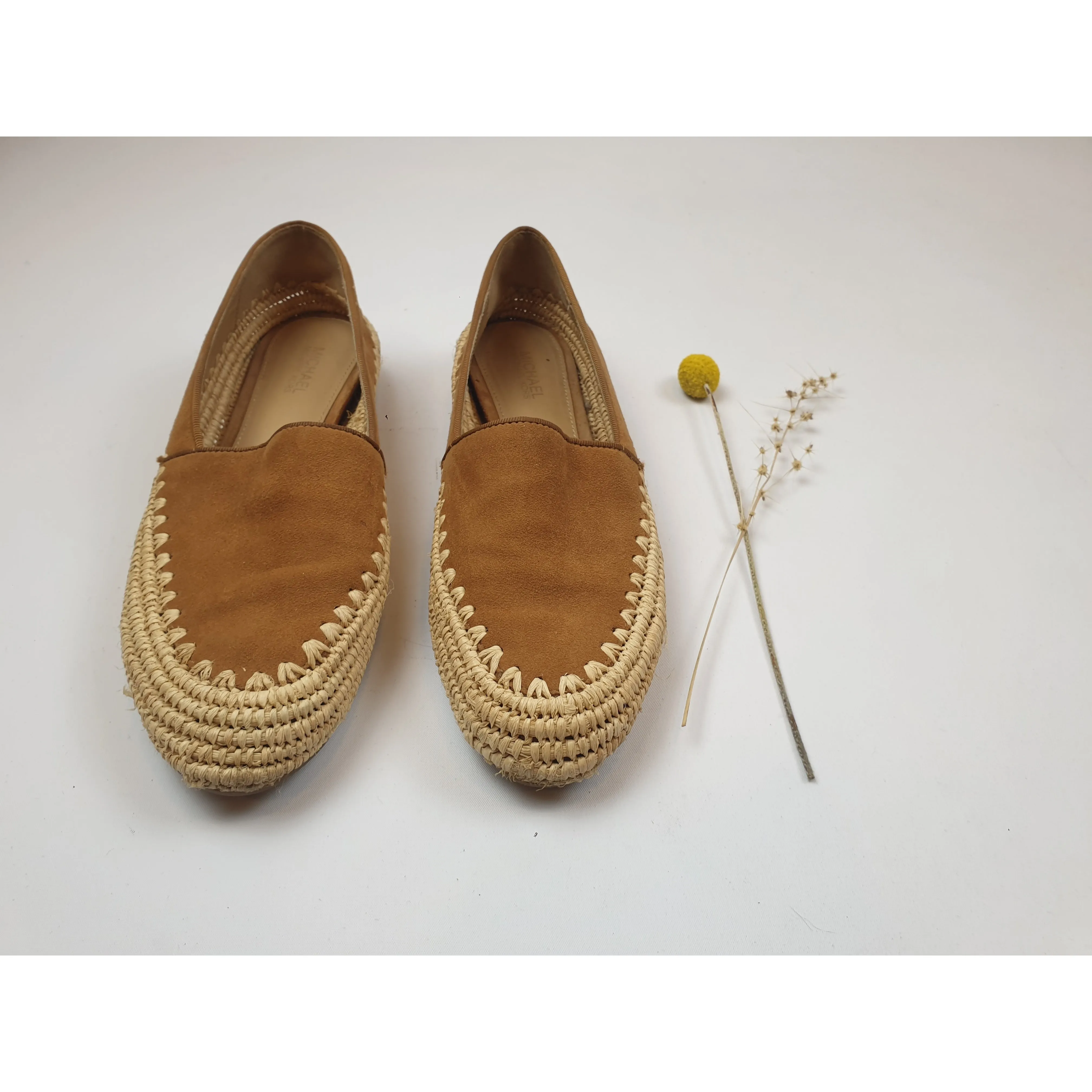 Michael Kors brown suede leather slip on shoes with basket weave detail size 6