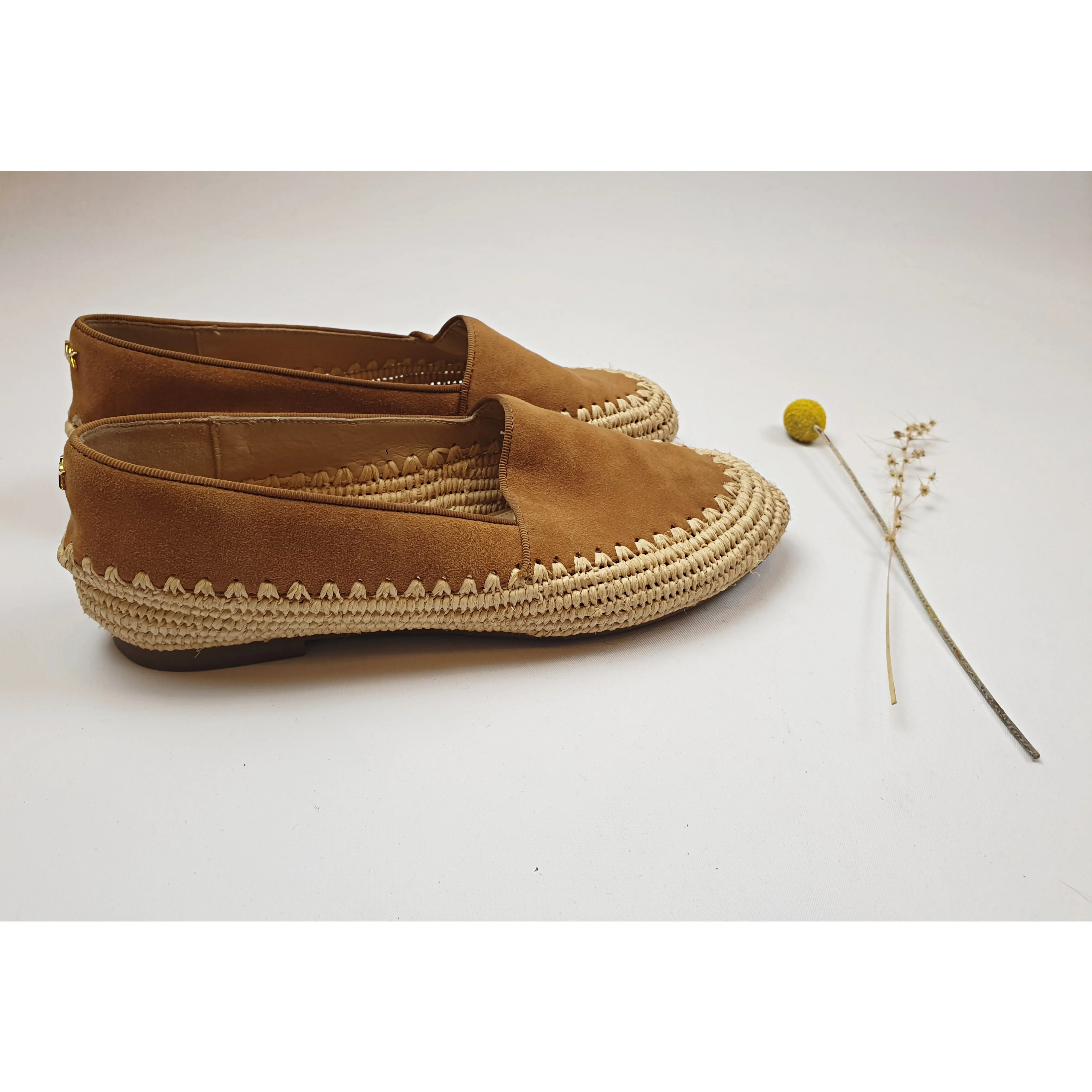 Michael Kors brown suede leather slip on shoes with basket weave detail size 6