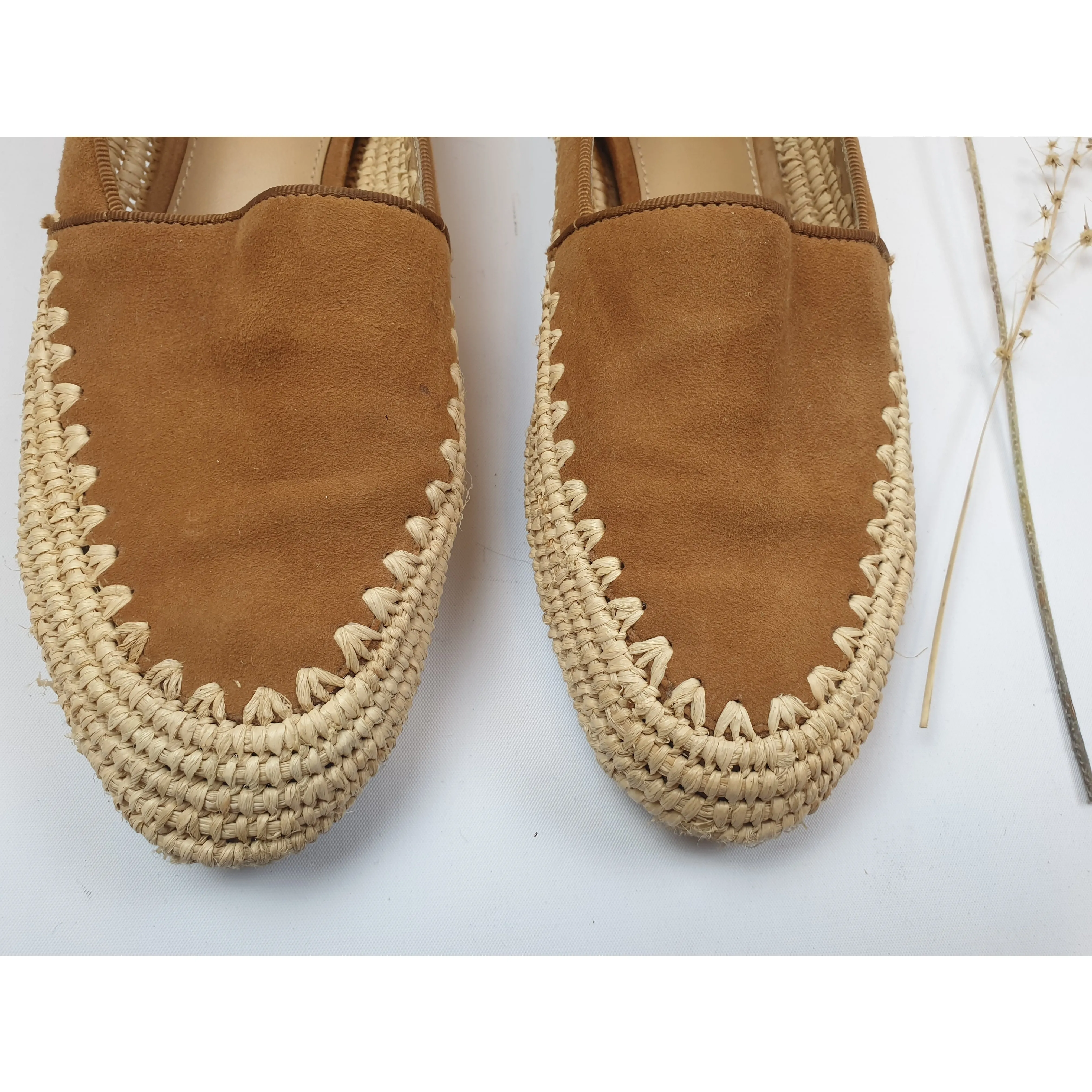 Michael Kors brown suede leather slip on shoes with basket weave detail size 6