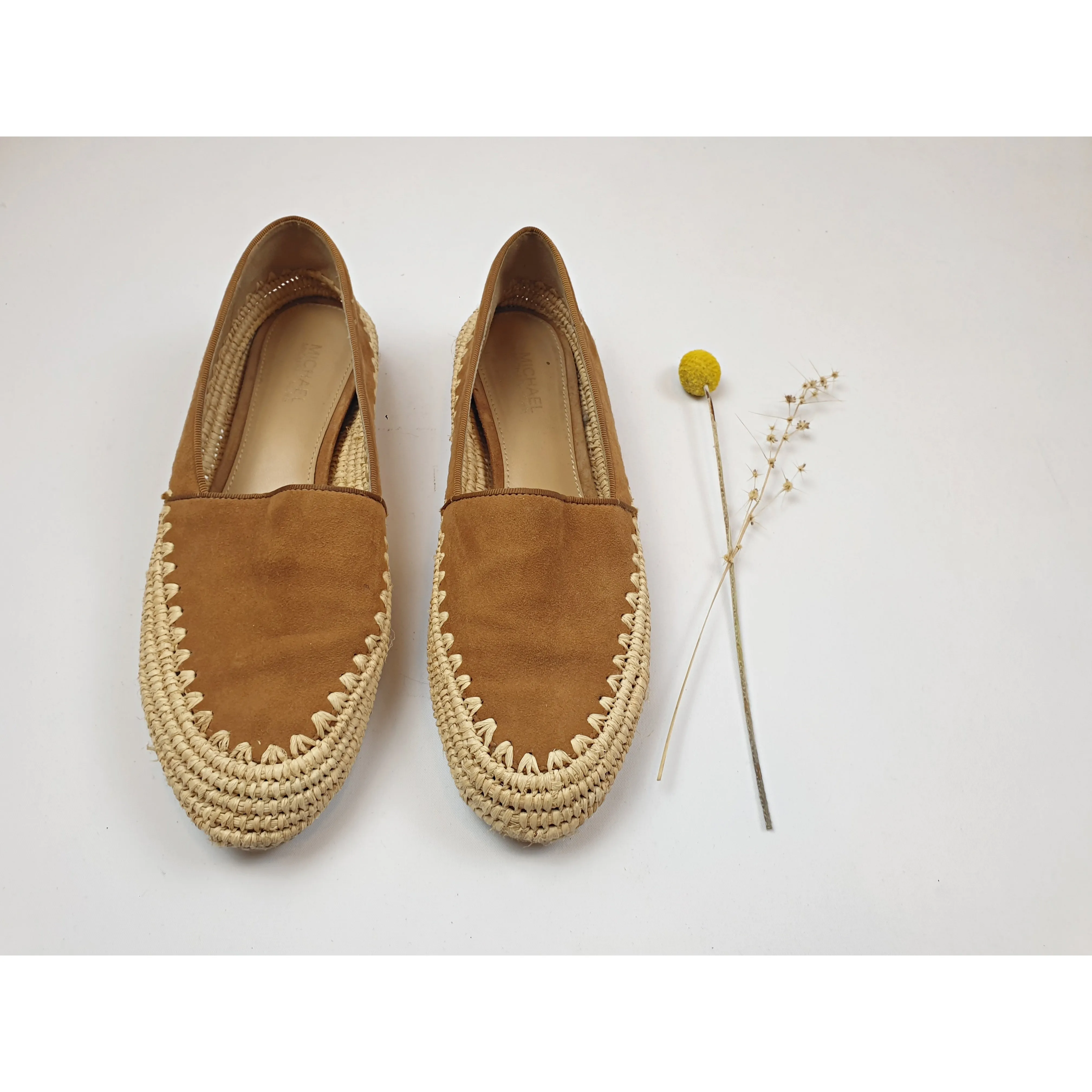 Michael Kors brown suede leather slip on shoes with basket weave detail size 6