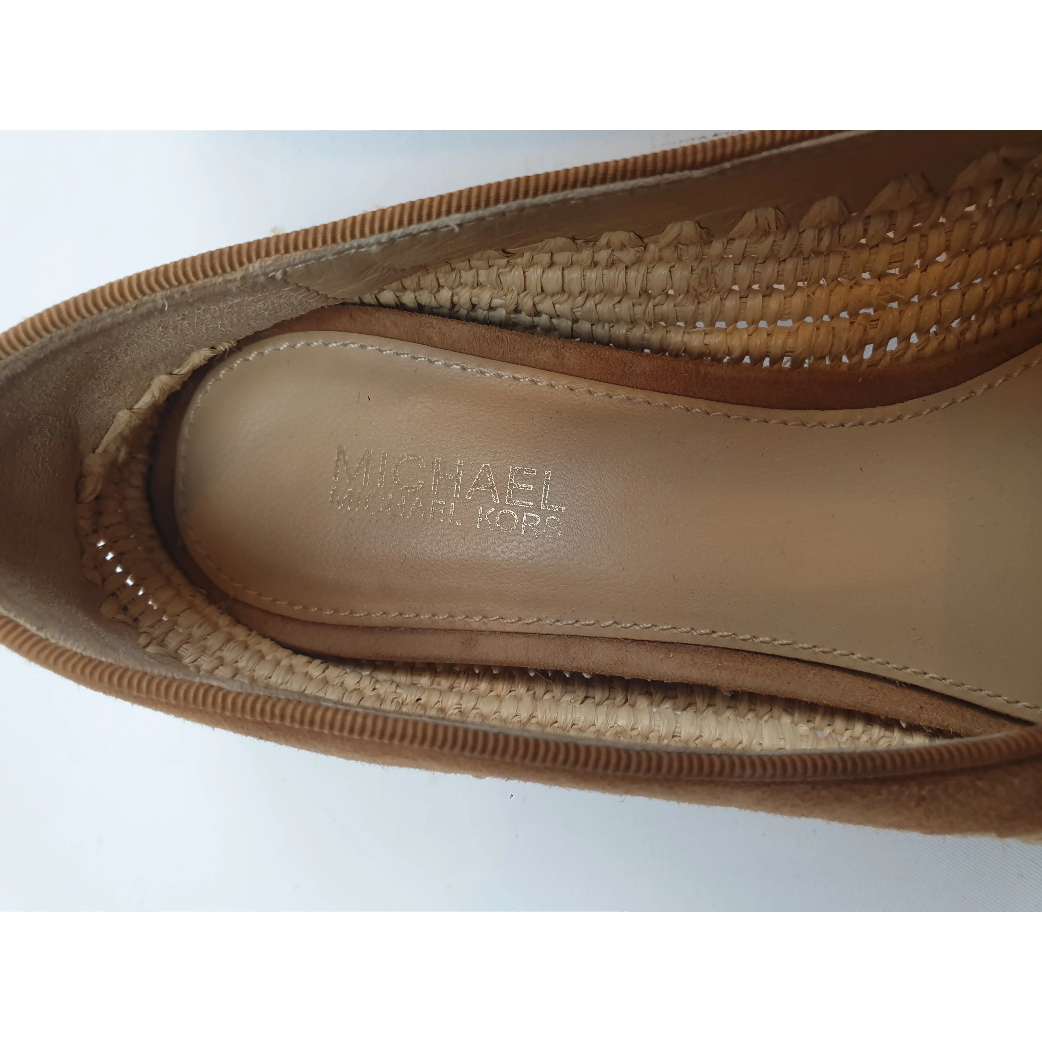 Michael Kors brown suede leather slip on shoes with basket weave detail size 6