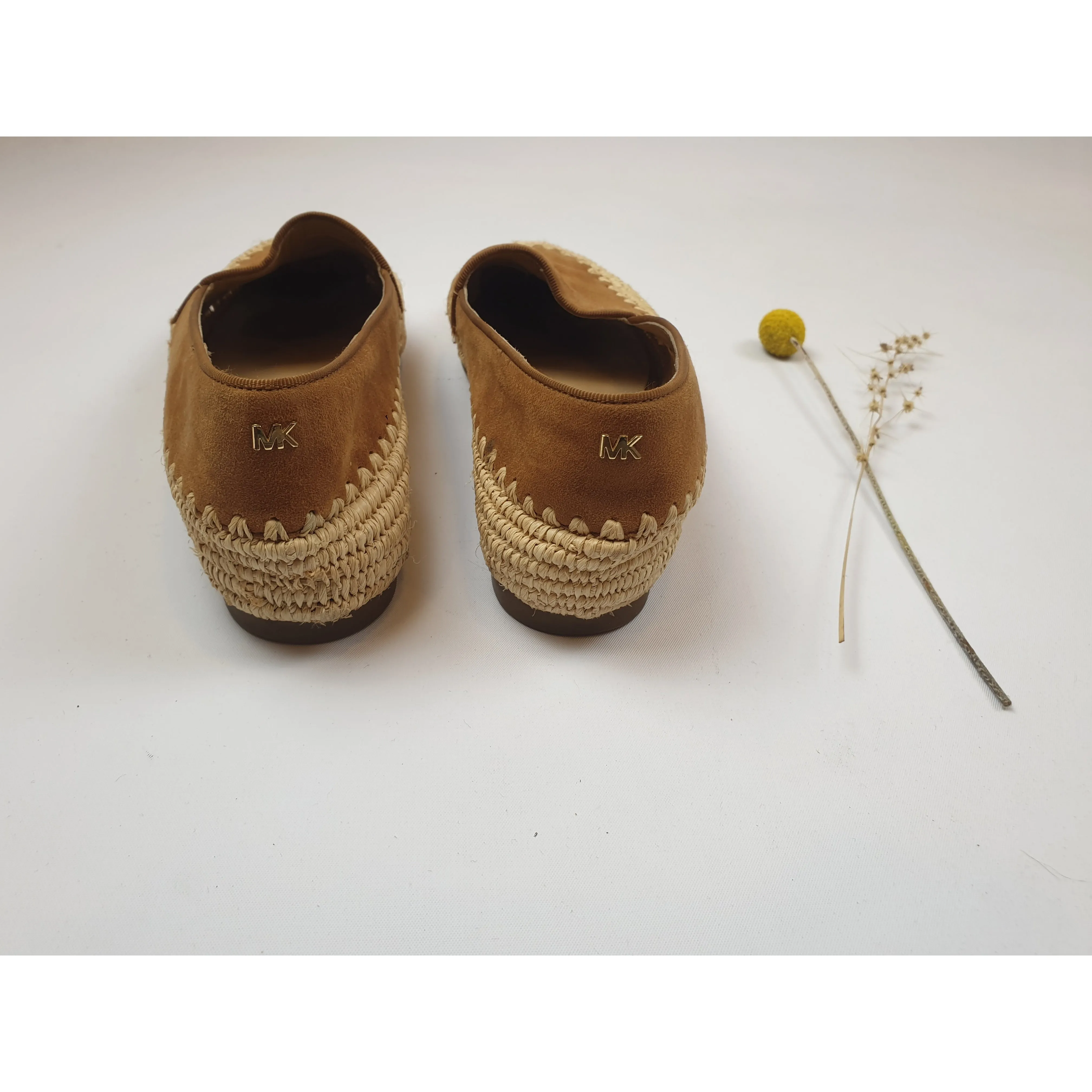 Michael Kors brown suede leather slip on shoes with basket weave detail size 6