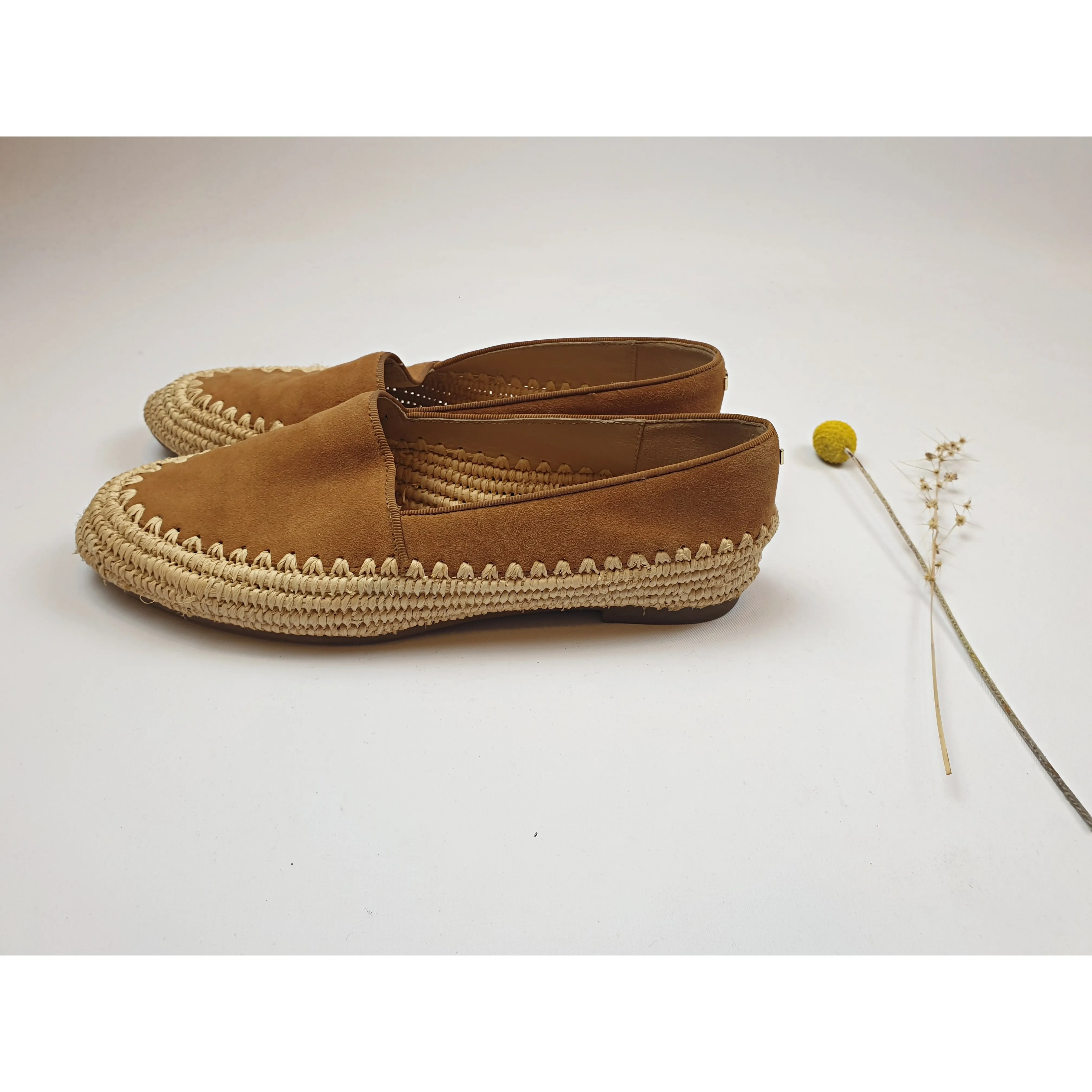 Michael Kors brown suede leather slip on shoes with basket weave detail size 6