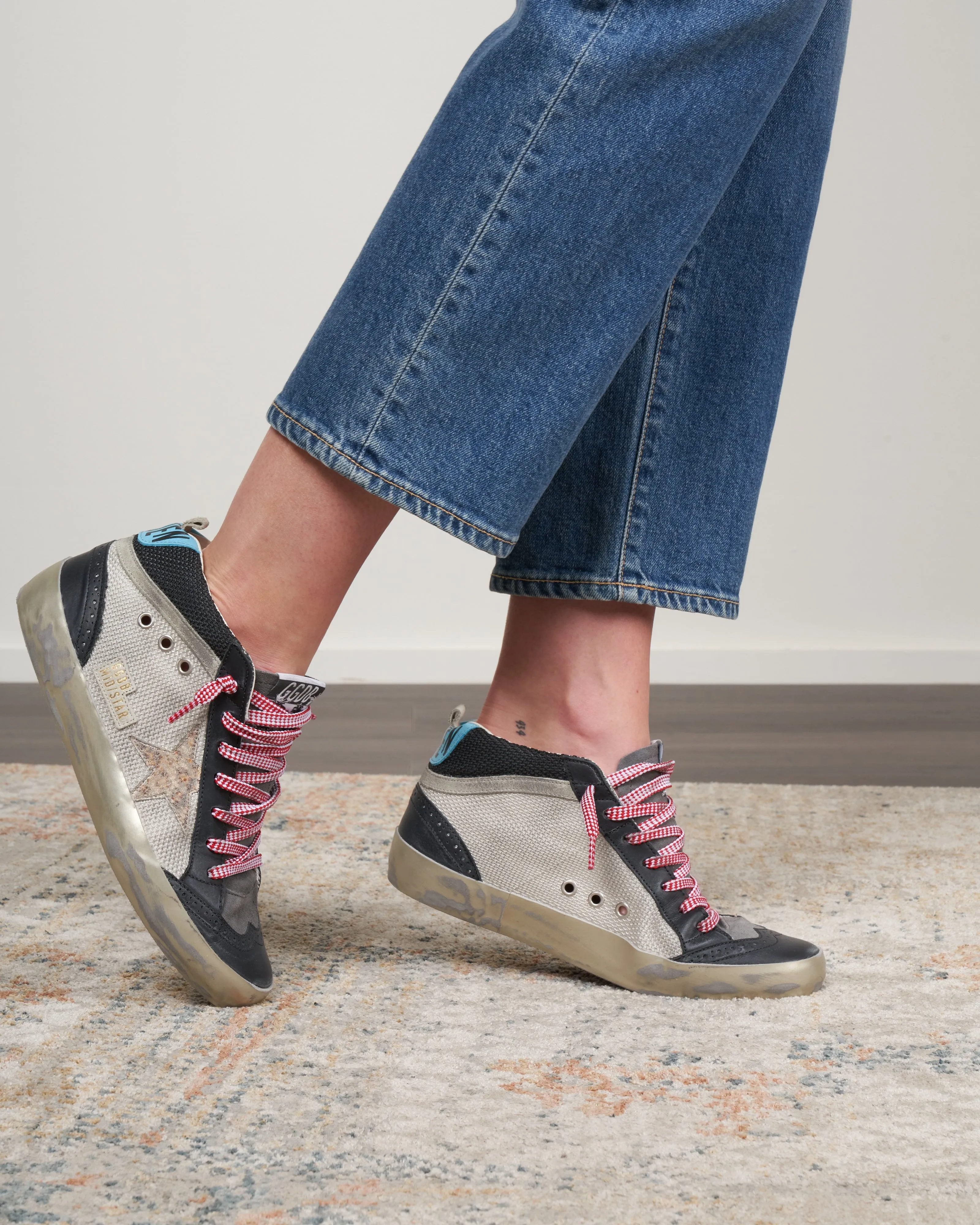 mid star net upper leopard suede star- silver/black/beige light brown black/light blue