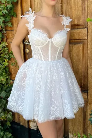 Mini White Homecoming Dress Lace Short Prom Dress TN413