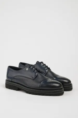 Navy Blue Toe Brogue Derby Laces