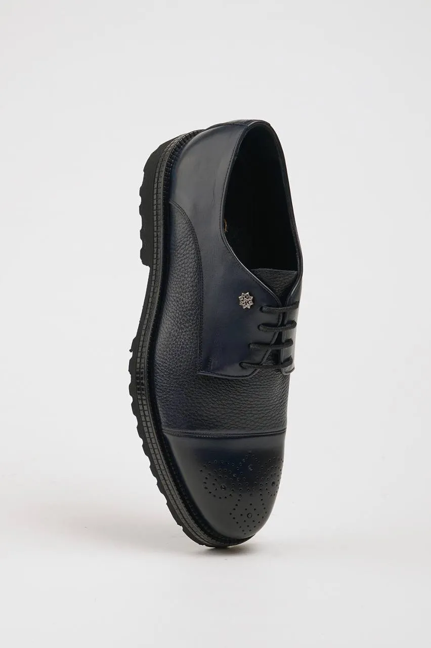 Navy Blue Toe Brogue Derby Laces