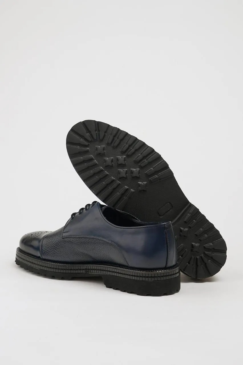 Navy Blue Toe Brogue Derby Laces