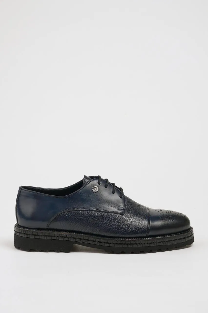 Navy Blue Toe Brogue Derby Laces