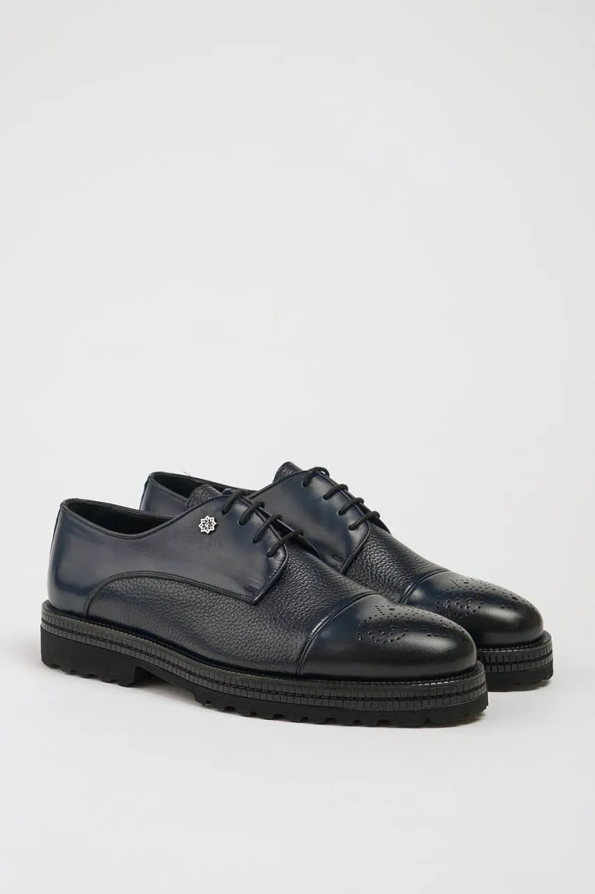 Navy Blue Toe Brogue Derby Laces