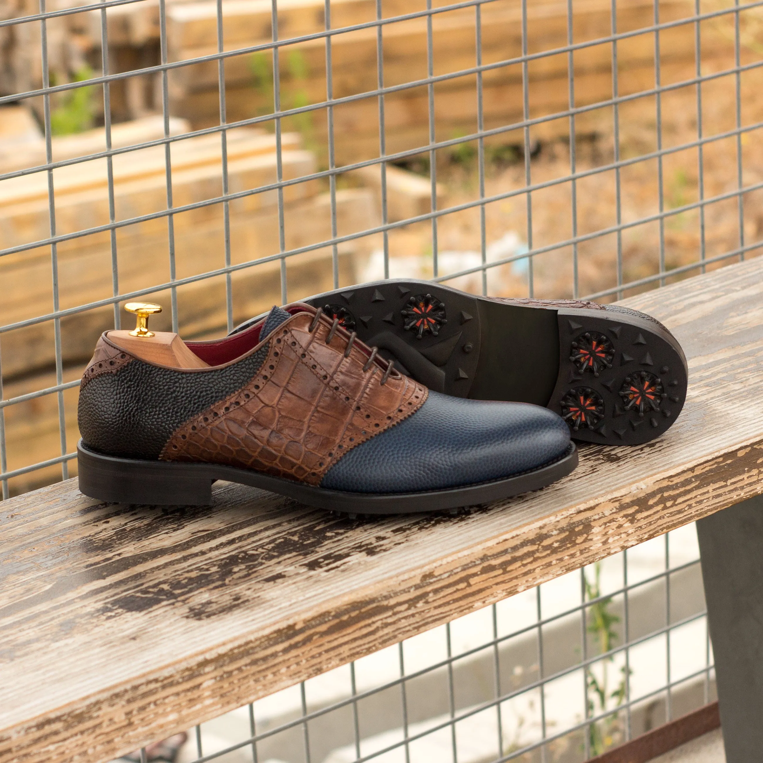 Navy, Brown & Black Saddle Golf Shoes