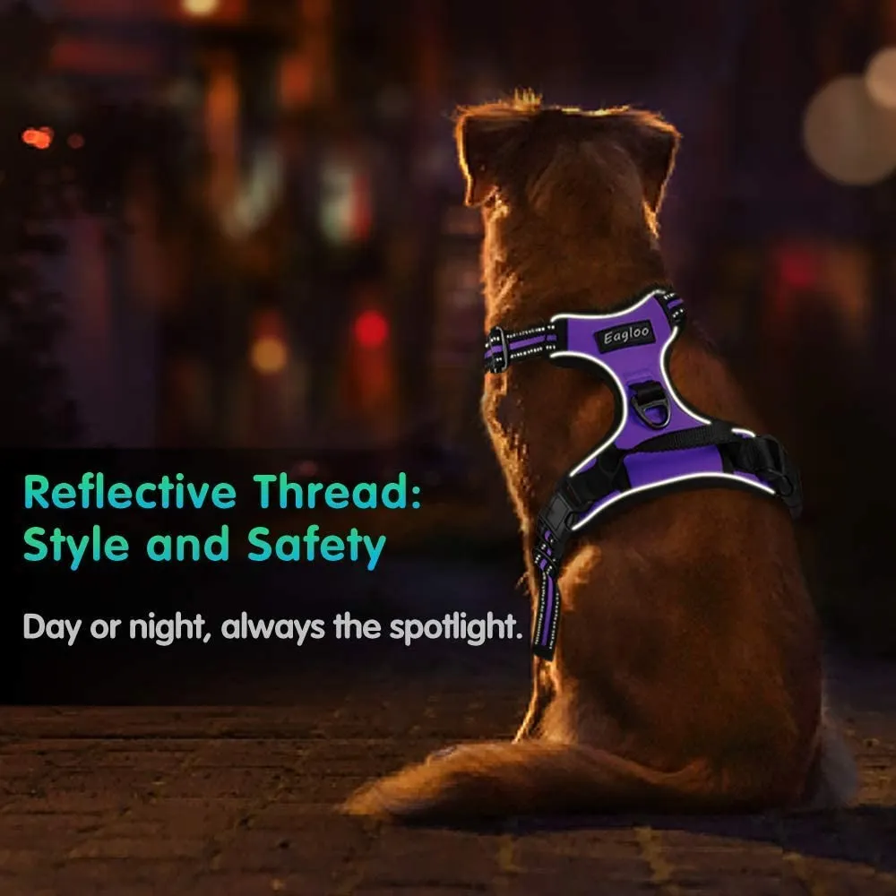 New No Pull Dog Harness with Front Clip, Walking Pet Harness with 2 Metal Ring and Handle Reflective Oxford Padded Soft Vest in Purple, Sz S!