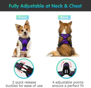 New No Pull Dog Harness with Front Clip, Walking Pet Harness with 2 Metal Ring and Handle Reflective Oxford Padded Soft Vest in Purple, Sz S!