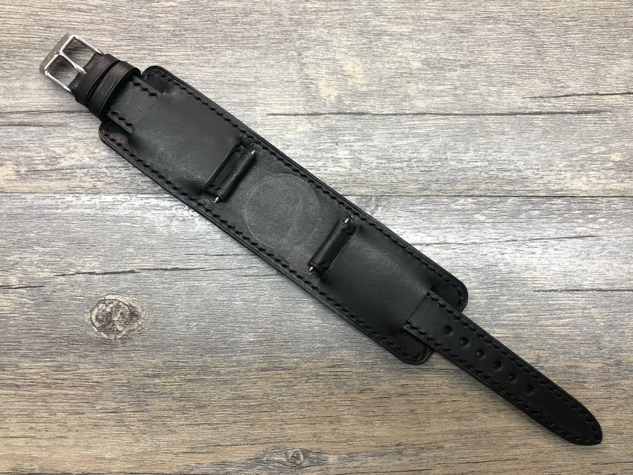 Newman Black Watch Straps 20mm, Genuine Leather Bund straps, leather cuff watch Straps, Mens wrist watchbands, Leather Watch Bracelets 19mm