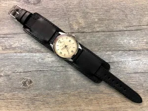 Newman Black Watch Straps 20mm, Genuine Leather Bund straps, leather cuff watch Straps, Mens wrist watchbands, Leather Watch Bracelets 19mm