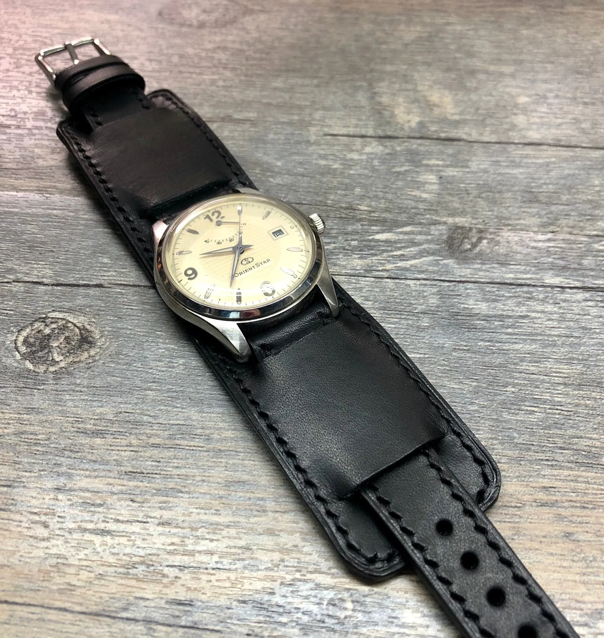 Newman Black Watch Straps 20mm, Genuine Leather Bund straps, leather cuff watch Straps, Mens wrist watchbands, Leather Watch Bracelets 19mm