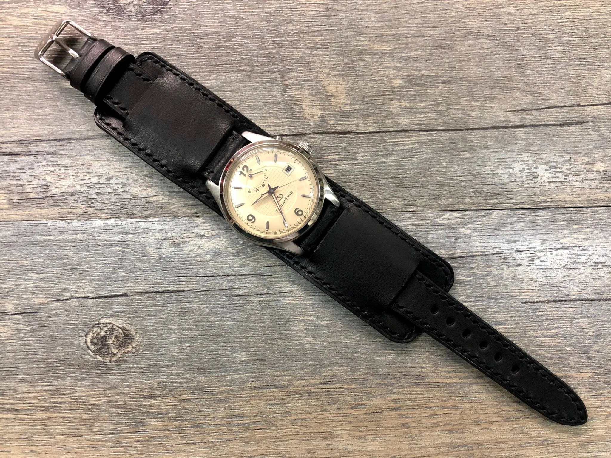 Newman Black Watch Straps 20mm, Genuine Leather Bund straps, leather cuff watch Straps, Mens wrist watchbands, Leather Watch Bracelets 19mm